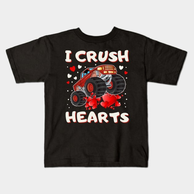 Valentines Day Monster Truck Boys Toddler I Crush Hearts Kids T-Shirt by DenverSlade